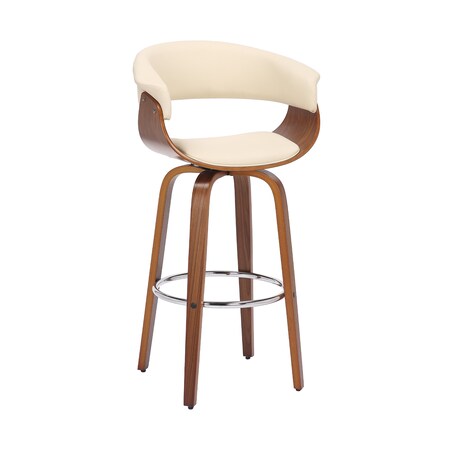 Armen Living Julyssa 30" Bar Height Swivel Cream Faux Leather and Walnut Wood Bar Stool LCJSBAWACR30